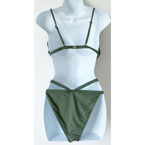 3/$15 SHEIN Green Bikini Set Strappy Bottoms Womens Size Large - Picture 6 of 7
